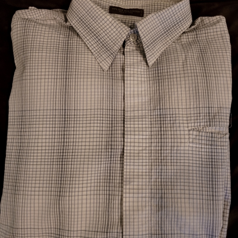 Tasso Elba men's blues/greys button down XL shirt, silk/cotton